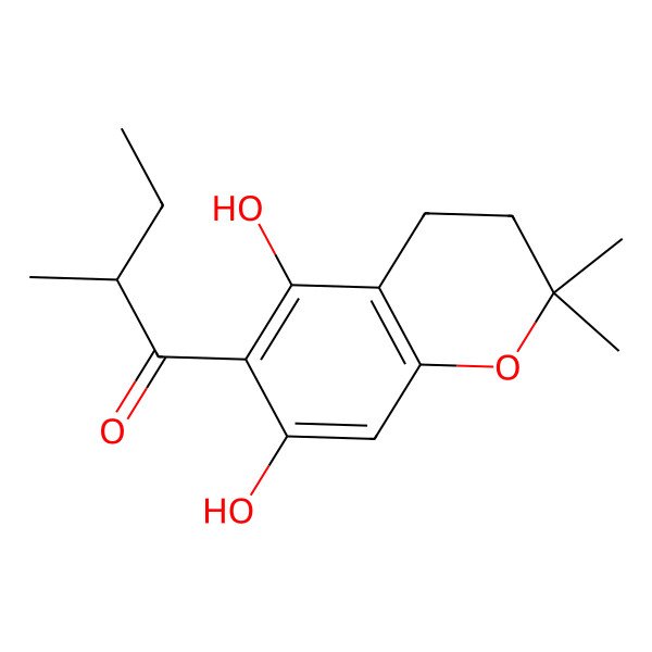 2D Structure of (2R)-1-(5,7-dihydroxy-2,2-dimethyl-3,4-dihydrochromen-6-yl)-2-methylbutan-1-one