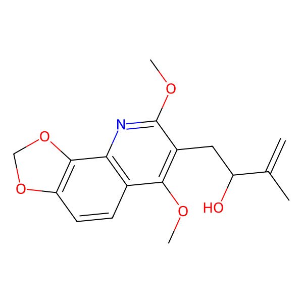2D Structure of (2R)-1-(6,8-dimethoxy-[1,3]dioxolo[4,5-h]quinolin-7-yl)-3-methylbut-3-en-2-ol