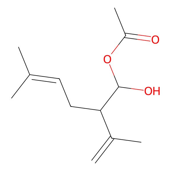 2D Structure of [(2R)-1-hydroxy-5-methyl-2-prop-1-en-2-ylhex-4-enyl] acetate