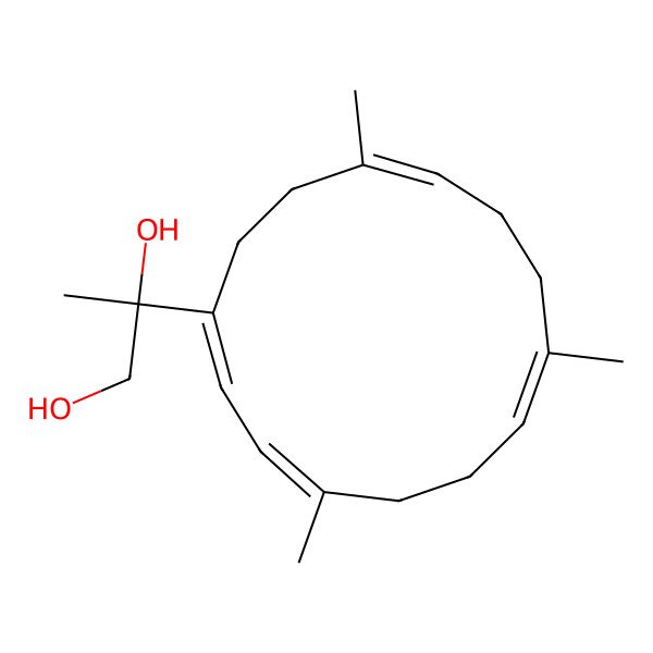 2D Structure of (2R)-2-[(1E,3E,7E,11E)-4,8,12-trimethylcyclotetradeca-1,3,7,11-tetraen-1-yl]propane-1,2-diol