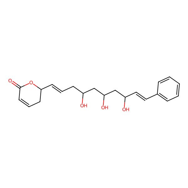 2D Structure of (2R)-2-[(1E,4S,6R,8R,9E)-4,6,8-trihydroxy-10-phenyldeca-1,9-dienyl]-2,3-dihydropyran-6-one