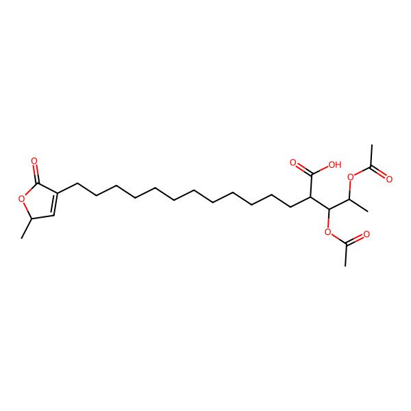 2D Structure of (2R)-2-[(1S,2S)-1,2-diacetyloxypropyl]-14-[(2S)-2-methyl-5-oxo-2H-furan-4-yl]tetradecanoic acid
