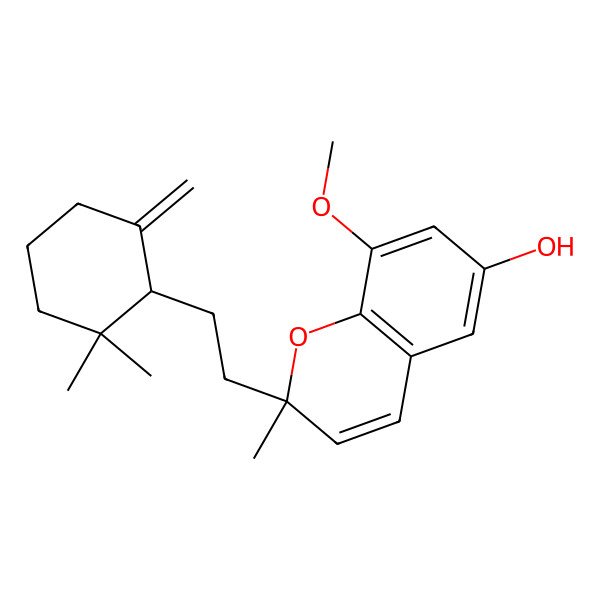 2D Structure of (2R)-2-[2-[(1R)-2,2-dimethyl-6-methylidenecyclohexyl]ethyl]-8-methoxy-2-methylchromen-6-ol