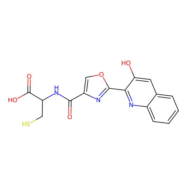 2D Structure of (2R)-2-[[2-(3-hydroxyquinolin-2-yl)-1,3-oxazole-4-carbonyl]amino]-3-sulanylpropanoic acid