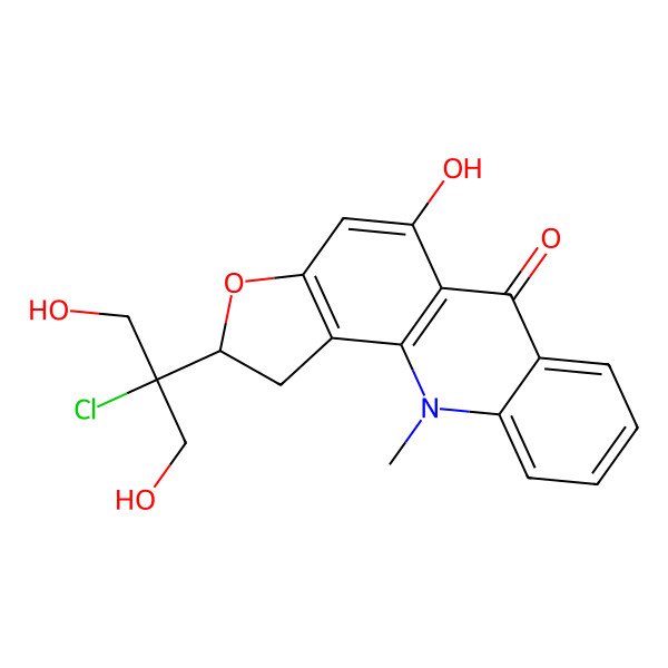 2D Structure of (2R)-2-(2-chloro-1,3-dihydroxypropan-2-yl)-5-hydroxy-11-methyl-1,2-dihydrofuro[2,3-c]acridin-6-one