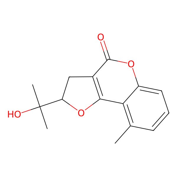 2D Structure of (2R)-2-(2-hydroxypropan-2-yl)-9-methyl-2,3-dihydrofuro[3,2-c]chromen-4-one