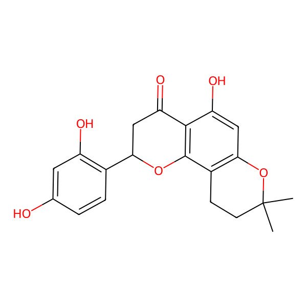 2D Structure of (2R)-2-(2,4-dihydroxyphenyl)-5-hydroxy-8,8-dimethyl-2,3,9,10-tetrahydropyrano[2,3-h]chromen-4-one