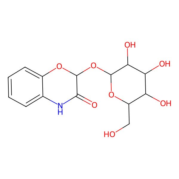 2D Structure of (2R)-2-[(2R,3S,4R,5R,6S)-3,4,5-trihydroxy-6-(hydroxymethyl)oxan-2-yl]oxy-4H-1,4-benzoxazin-3-one