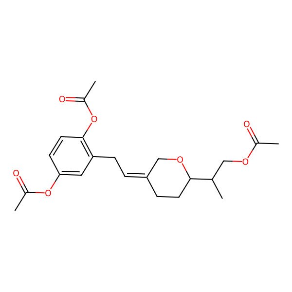 2D Structure of [(2R)-2-[(2R,5Z)-5-[2-(2,5-diacetyloxyphenyl)ethylidene]oxan-2-yl]propyl] acetate