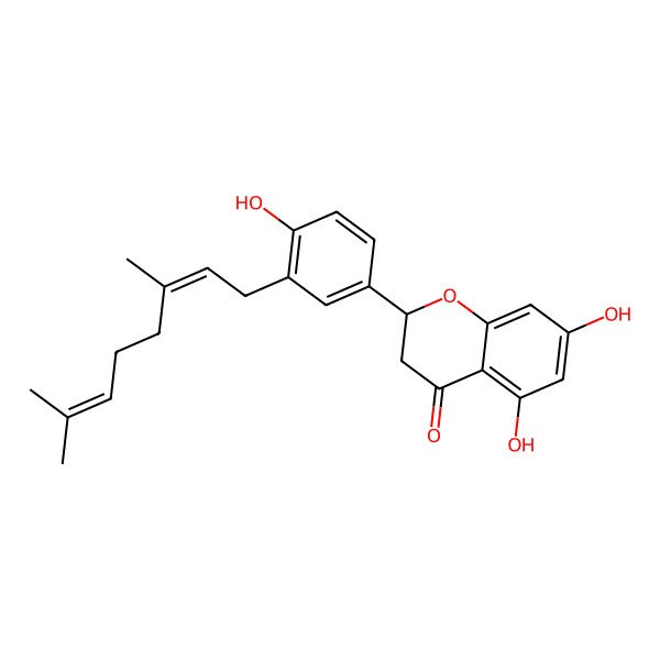 2D Structure of (2R)-2-[3-[(2E)-3,7-dimethylocta-2,6-dienyl]-4-hydroxyphenyl]-5,7-dihydroxy-2,3-dihydrochromen-4-one