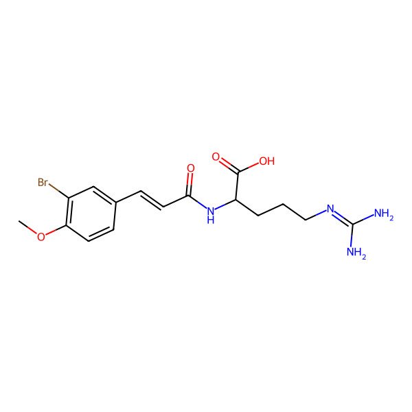2D Structure of (2R)-2-[3-(3-bromo-4-methoxyphenyl)prop-2-enoylamino]-5-(diaminomethylideneamino)pentanoic acid