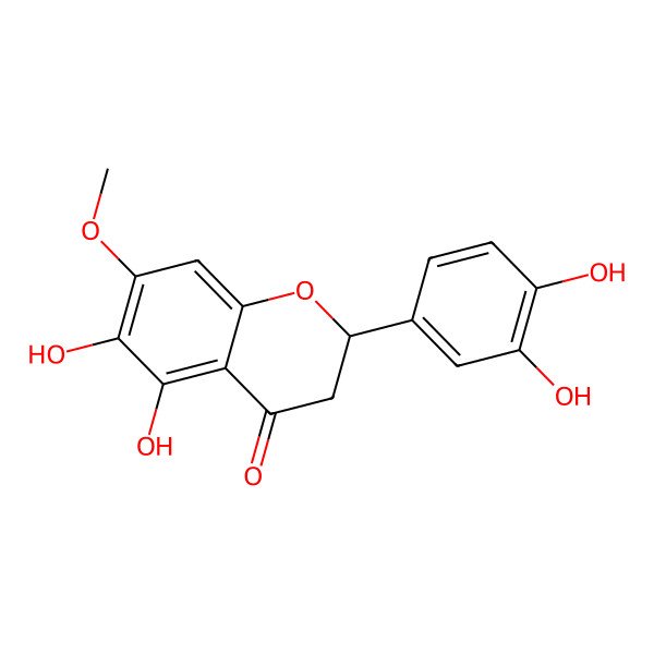 2D Structure of (2R)-2-(3,4-dihydroxyphenyl)-5,6-dihydroxy-7-methoxy-2,3-dihydrochromen-4-one