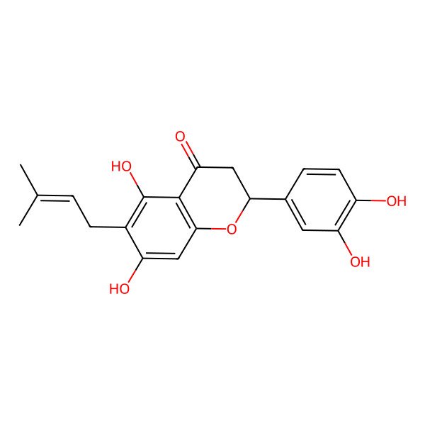 2D Structure of (2R)-2-(3,4-dihydroxyphenyl)-5,7-dihydroxy-6-(3-methylbut-2-enyl)-2,3-dihydrochromen-4-one