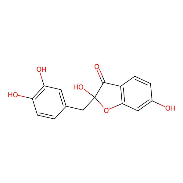 2D Structure of (2R)-2-[(3,4-dihydroxyphenyl)methyl]-2,6-dihydroxy-1-benzofuran-3-one