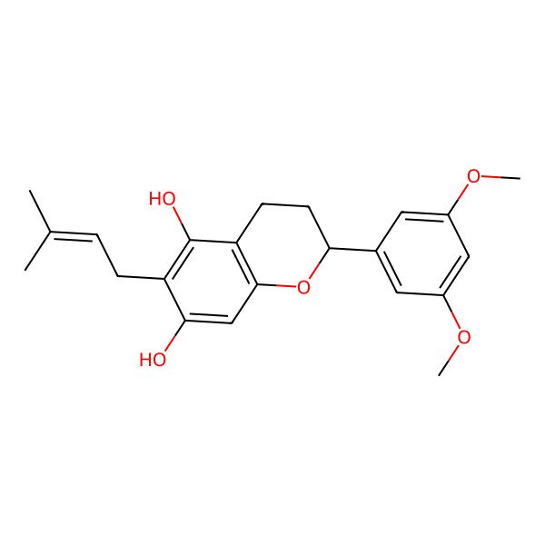 2D Structure of (2R)-2-(3,5-dimethoxyphenyl)-6-(3-methylbut-2-enyl)-3,4-dihydro-2H-chromene-5,7-diol