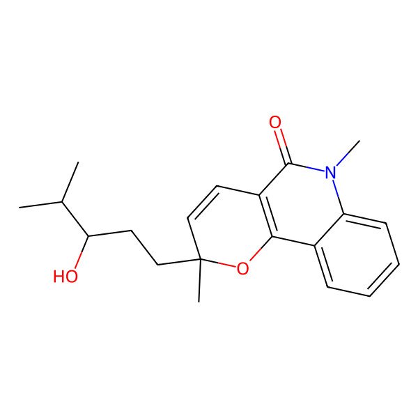 2D Structure of (2R)-2-[(3R)-3-hydroxy-4-methylpentyl]-2,6-dimethylpyrano[3,2-c]quinolin-5-one