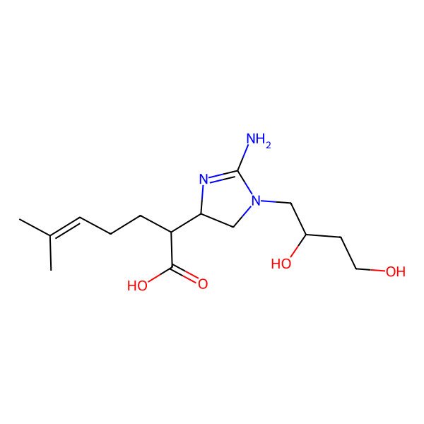 2D Structure of (2R)-2-[(4R)-2-amino-1-(2,4-dihydroxybutyl)-4,5-dihydroimidazol-4-yl]-6-methylhept-5-enoic acid
