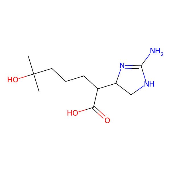 2D Structure of (2R)-2-[(4R)-2-amino-4,5-dihydro-1H-imidazol-4-yl]-6-hydroxy-6-methylheptanoic acid