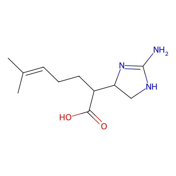 2D Structure of (2R)-2-[(4R)-2-amino-4,5-dihydro-1H-imidazol-4-yl]-6-methylhept-5-enoic acid