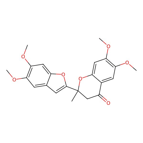2D Structure of (2R)-2-(5,6-dimethoxy-1-benzofuran-2-yl)-6,7-dimethoxy-2-methyl-3H-chromen-4-one