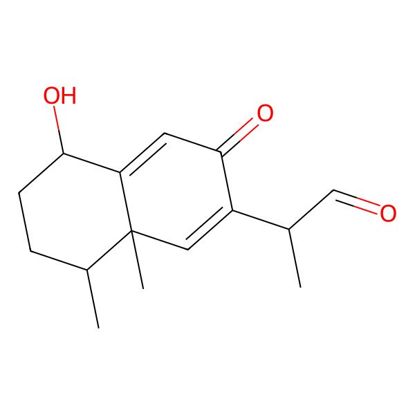 2D Structure of (2R)-2-[(5R,8S,8aS)-5-hydroxy-8,8a-dimethyl-3-oxo-5,6,7,8-tetrahydronaphthalen-2-yl]propanal