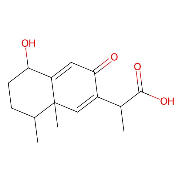 2D Structure of (2R)-2-[(5R,8S,8aS)-5-hydroxy-8,8a-dimethyl-3-oxo-5,6,7,8-tetrahydronaphthalen-2-yl]propanoic acid
