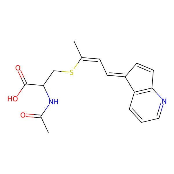 2D Structure of (2R)-2-acetamido-3-[(E,4E)-4-cyclopenta[b]pyridin-5-ylidenebut-2-en-2-yl]sulfanylpropanoic acid