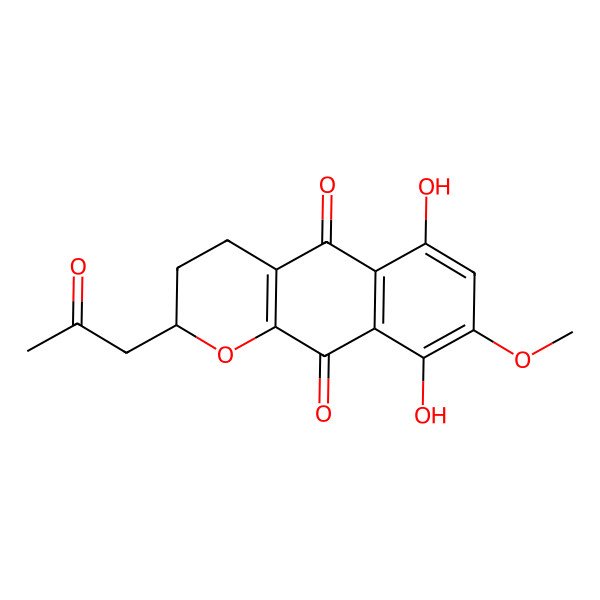 2D Structure of (2R)-2-Acetonyl-5,10-dihydroxy-8-methoxy-3,4-dihydro-2H-benzo(g)chromene-6,9-dione