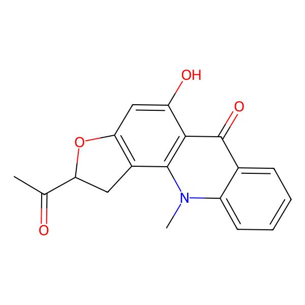2D Structure of (2R)-2-acetyl-5-hydroxy-11-methyl-1,2-dihydrofuro[2,3-c]acridin-6-one