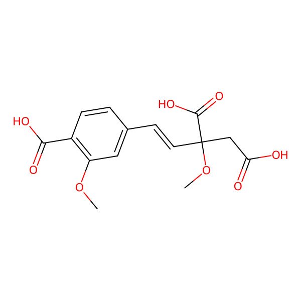 2D Structure of (2R)-2-[(E)-2-(4-carboxy-3-methoxyphenyl)ethenyl]-2-methoxybutanedioic acid