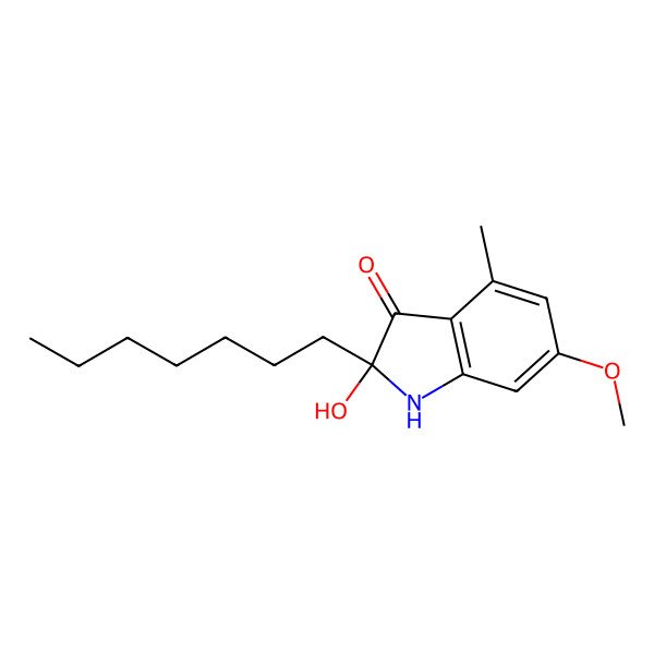 2D Structure of (2R)-2-heptyl-2-hydroxy-6-methoxy-4-methyl-1H-indol-3-one