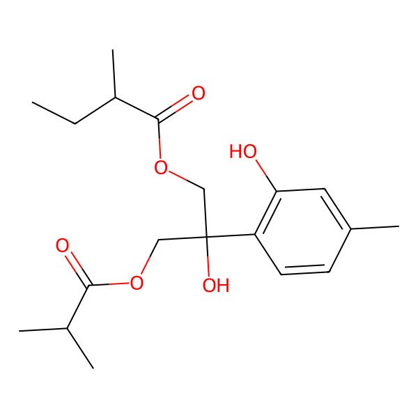 2D Structure of [(2R)-2-hydroxy-2-(2-hydroxy-4-methylphenyl)-3-(2-methylpropanoyloxy)propyl] (2R)-2-methylbutanoate