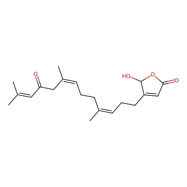 2D Structure of (2R)-2-hydroxy-3-[(3E,7E)-4,8,12-trimethyl-10-oxotrideca-3,7,11-trienyl]-2H-furan-5-one