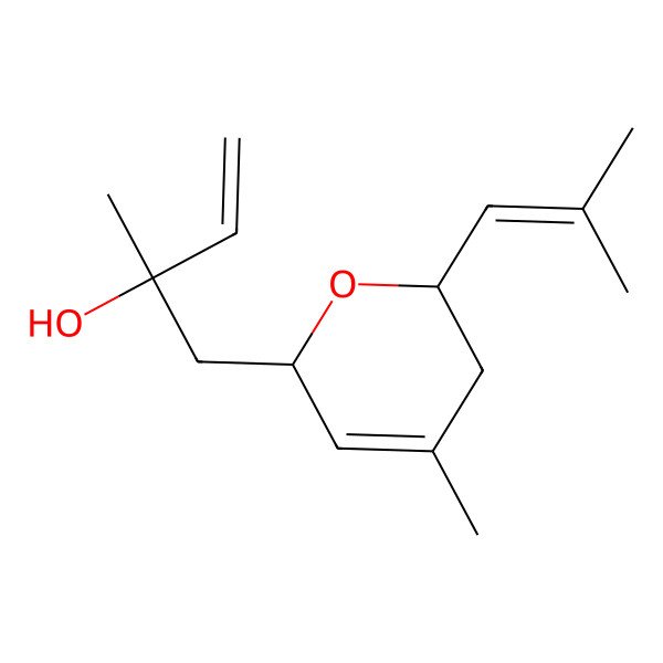 2D Structure of (2R)-2-methyl-1-[(2R,6R)-4-methyl-2-(2-methylprop-1-enyl)-3,6-dihydro-2H-pyran-6-yl]but-3-en-2-ol