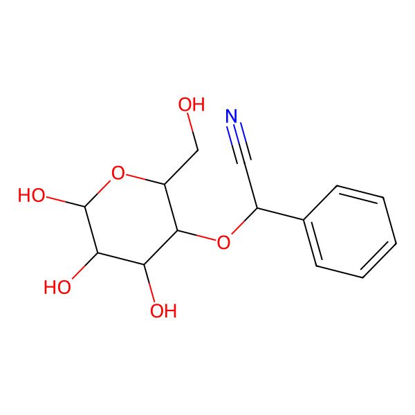 2D Structure of (2R)-2-phenyl-2-[(2R,3S,4R,5R,6R)-4,5,6-trihydroxy-2-(hydroxymethyl)oxan-3-yl]oxyacetonitrile