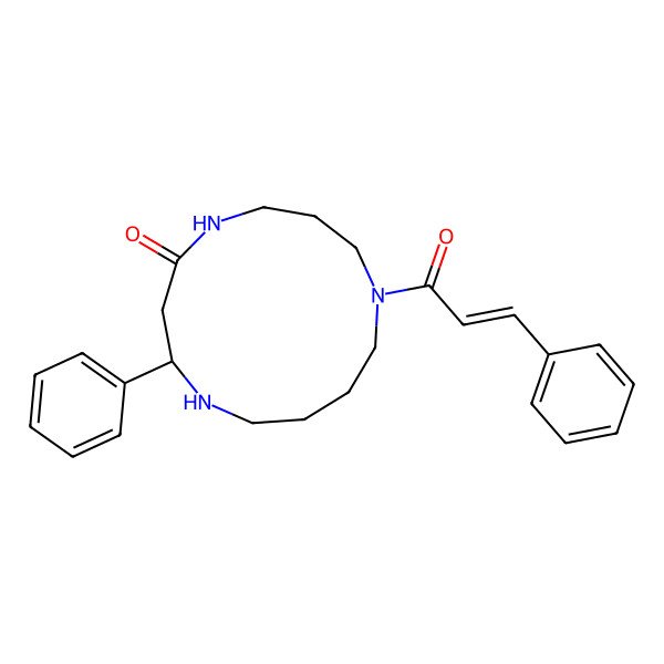 2D Structure of (2R)-2-phenyl-9-[(Z)-3-phenylprop-2-enoyl]-1,5,9-triazacyclotridecan-4-one
