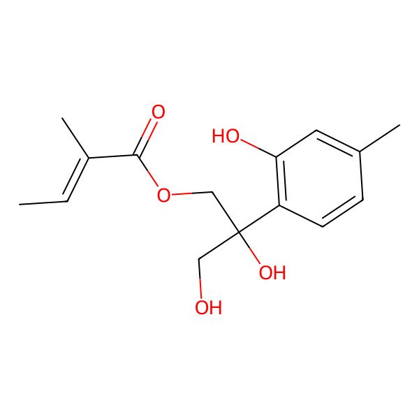 2D Structure of [(2R)-2,3-dihydroxy-2-(2-hydroxy-4-methylphenyl)propyl] (Z)-2-methylbut-2-enoate