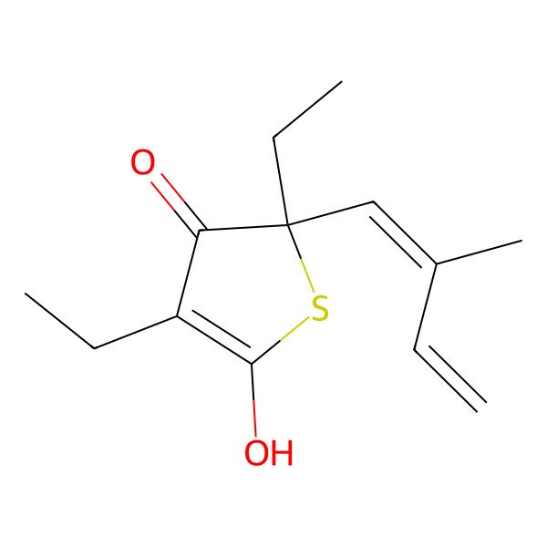 2D Structure of (2R)-2,4-diethyl-5-hydroxy-2-[(1E)-2-methylbuta-1,3-dienyl]thiophen-3-one