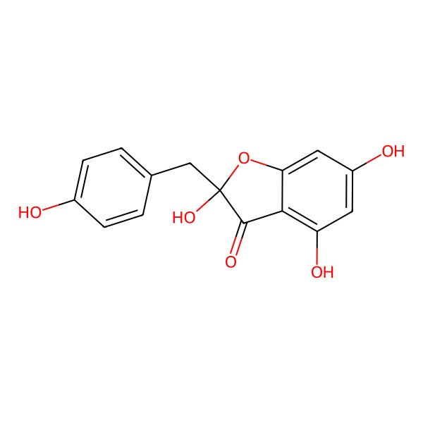 2D Structure of (2R)-2,4,6-trihydroxy-2-[(4-hydroxyphenyl)methyl]-1-benzofuran-3-one