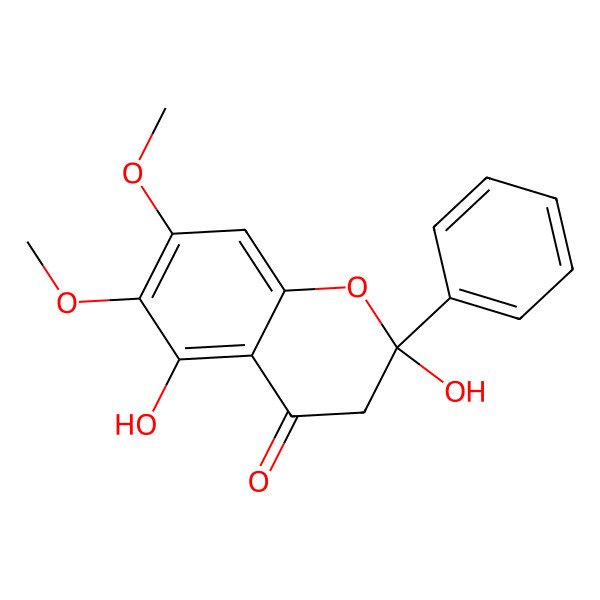 2D Structure of (2R)-2,5-dihydroxy-6,7-dimethoxy-2-phenyl-3H-chromen-4-one