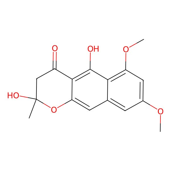 2D Structure of (2R)-2,5-dihydroxy-6,8-dimethoxy-2-methyl-3H-benzo[g]chromen-4-one