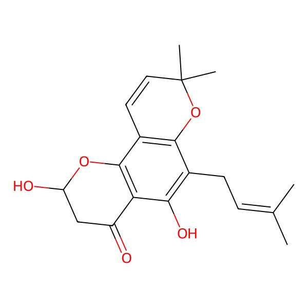 2D Structure of (2R)-2,5-dihydroxy-8,8-dimethyl-6-(3-methylbut-2-enyl)-2,3-dihydropyrano[2,3-h]chromen-4-one