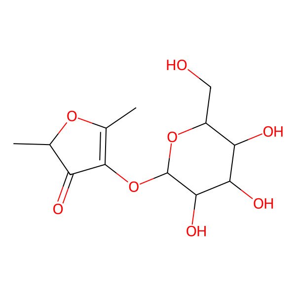 2D Structure of (2R)-2,5-dimethyl-4-[(2S,3R,4S,5S,6R)-3,4,5-trihydroxy-6-(hydroxymethyl)oxan-2-yl]oxyfuran-3-one