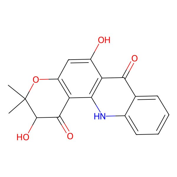 2D Structure of (2R)-2,6-dihydroxy-3,3-dimethyl-2,12-dihydropyrano[2,3-c]acridine-1,7-dione