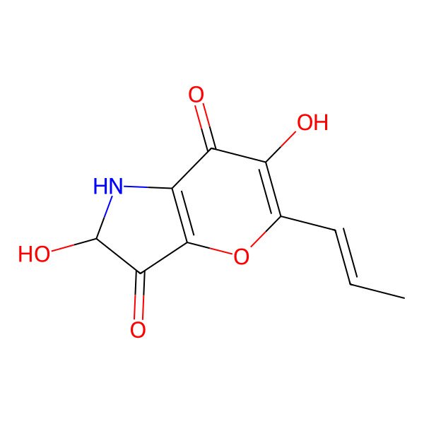 2D Structure of (2R)-2,6-dihydroxy-5-[(E)-prop-1-enyl]-1,2-dihydropyrano[3,2-b]pyrrole-3,7-dione