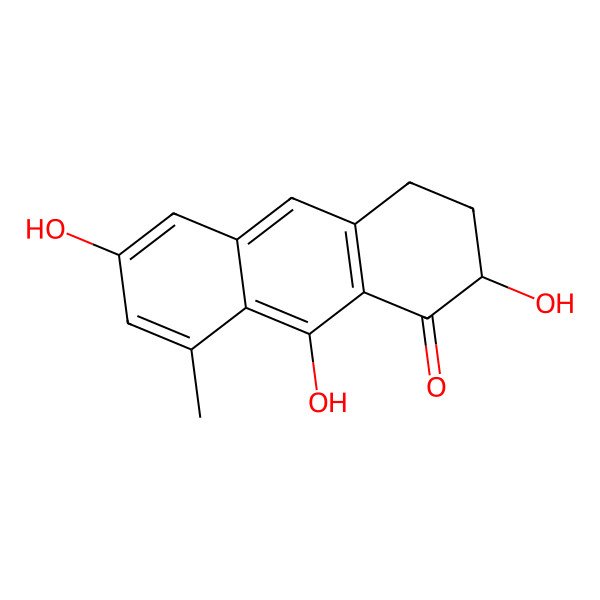 2D Structure of (2R)-2,6,9-trihydroxy-8-methyl-3,4-dihydro-2H-anthracen-1-one