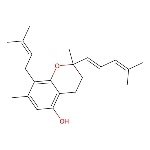 2D Structure of (2R)-2,7-dimethyl-8-(3-methylbut-2-enyl)-2-[(1E)-4-methylpenta-1,3-dienyl]-3,4-dihydrochromen-5-ol