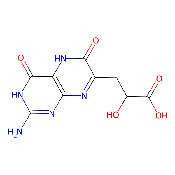 2D Structure of (2R)-3-(2-amino-4,6-dioxo-3,5-dihydropteridin-7-yl)-2-hydroxypropanoic acid