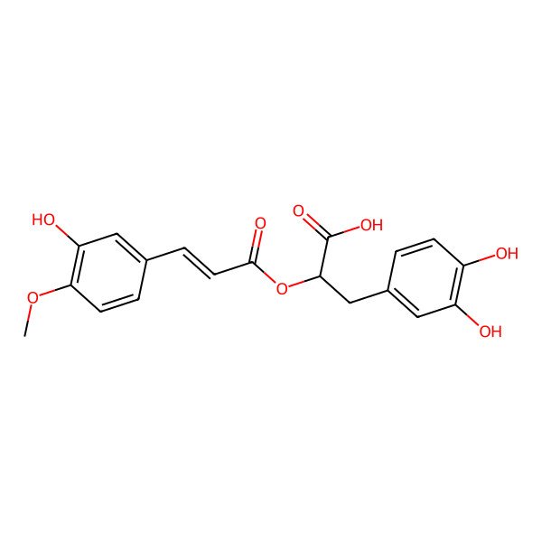 2D Structure of (2R)-3-(3,4-dihydroxyphenyl)-2-[3-(3-hydroxy-4-methoxyphenyl)prop-2-enoyloxy]propanoic acid