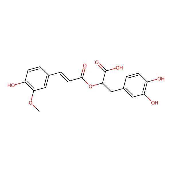 2D Structure of (2R)-3-(3,4-dihydroxyphenyl)-2-[3-(4-hydroxy-3-methoxyphenyl)prop-2-enoyloxy]propanoic acid